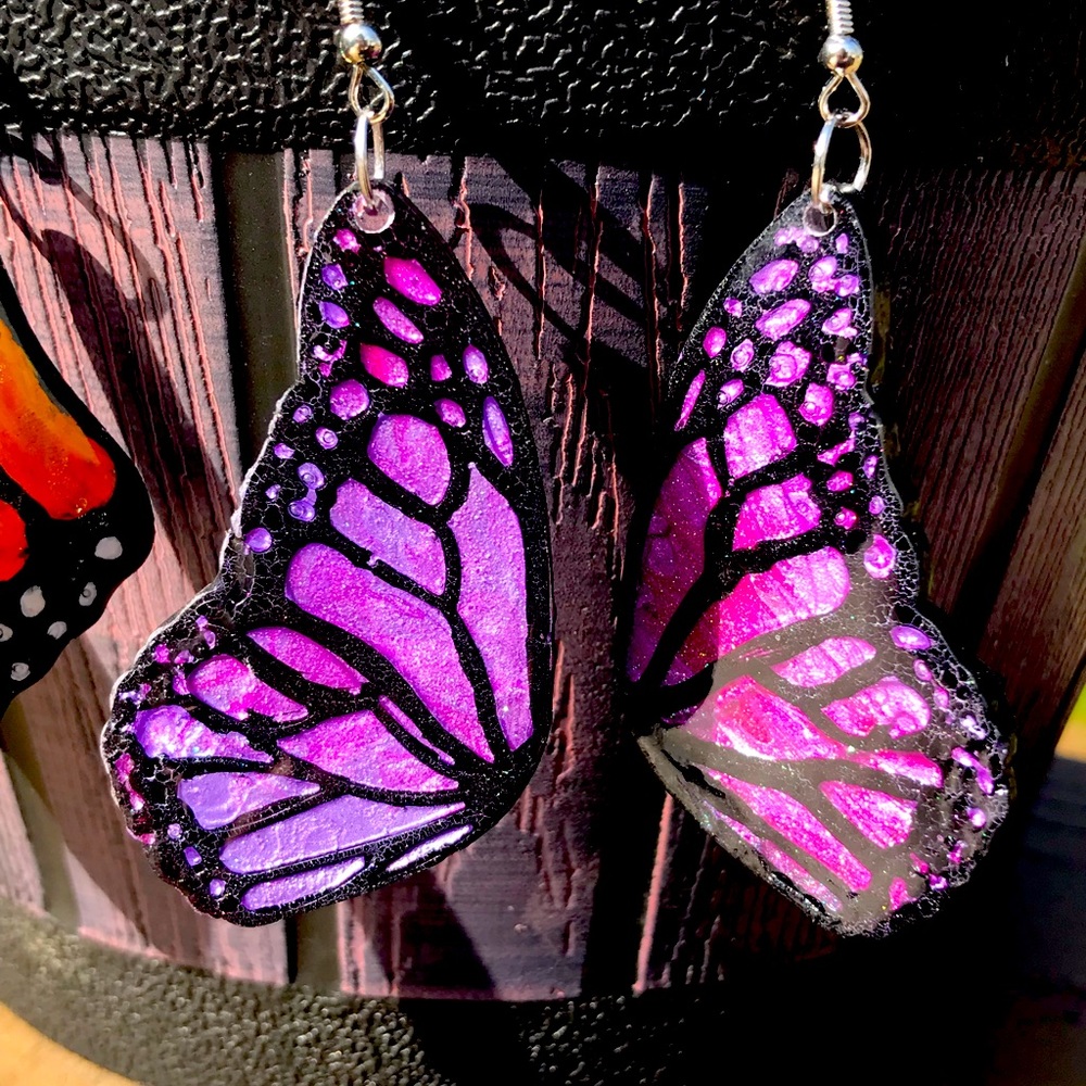 Monarch inspired pink and purple earrings